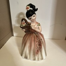 Vintage 1950s Enesco Girl Planter Pink Dress Basket Japan 7.5” E-4088 picture