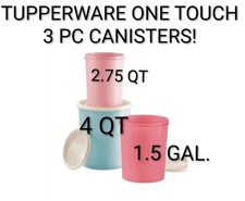 Tupperware Servalier One Touch Canister 3 pc Set Pastels Accordion White Seals picture