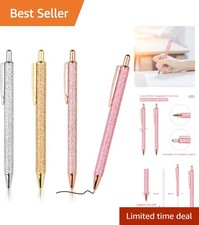 Bling Metallic Retractable Black Ink Pens - 4 Pack for Fashion-Forward Gifts picture