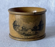 Antique Souvenir THE PIER, EASTBOURNE Mauchline Ware Wooden Napkin Ring #gL800 picture