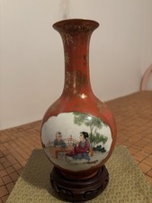 Antique Chinese Coral Ground Famille Rose 珊瑚红粉彩￼三娘教子观音瓶！ picture