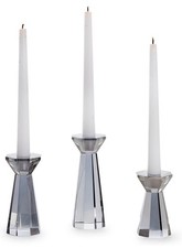 Facets Smoke Hand-Cut Crystal Glass Candleholder in Gift Box, Set of 3 picture
