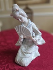 Vtg 1985 Arnart KPM Porcelain Kneeling Japanese Geisha Figurine Fan Asian Decor picture