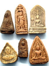 6 Pcs Ancient Thai Buddha Amulet Lanna Shamanic Ritual Baked Clay Lucky Gift picture