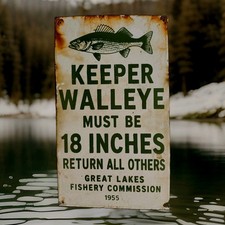 Vintage Great Lakes Porcelain Sign Fishing Michigan Superior Huron Erie Ontario picture