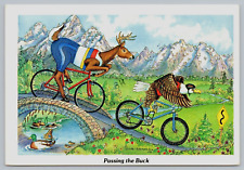 Postcard Passing The Buck by Artist Leslie Drake-Robinson Bicycle Race 6X4 A10 picture