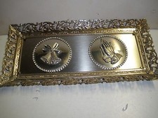 vintage praying hands & wedding bells desk frame 11.5