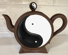 Yin & Yang / Wind & Water Chinese Ceramic Teapot Figurine Black & White NEW picture