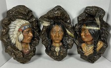 VTG Set of 3 Ceramic Native American Indian 3D Wall Plaques Chief Princess 1979 picture