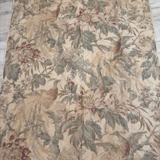 Antique Watered Floral Drapery Panel Curtain Drape French Old Taupe Birds 33x128 picture