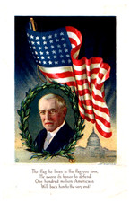 1917 Postcard Patriotic President Woodrow Wilson and American Flag WWI picture
