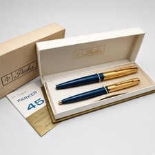 Vintage NOS Parker 45 Set Fountain & Ballpoint Pen Teal Blue Gold Nib Argentina picture