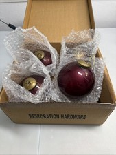 x4 Vintage RH Restoration Hardware 4” Pearl Red Glass Ball Christmas Ornaments picture