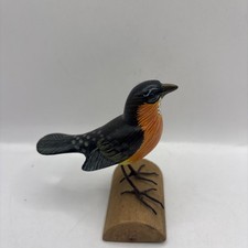 Vintage Hand Carved Wooden Robin Bird Figurine Painted Miniature Folk Art picture