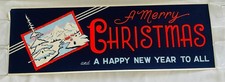 Vintage 1950s 60s Merry Christmas Happy New Year Poster Ski Store Display 34x11 picture