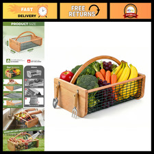 Durable Wooden Garden Hod Harvest Basket with Metal Mesh for Vegetable Picking, picture