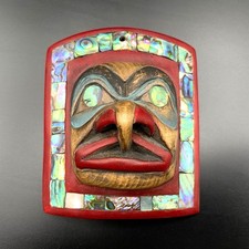 Vintage Anglo Rich Lavalle Wood Northwest CoaCarving Abalone Paint Frontlet picture
