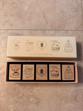 LADUREE Paris Stamp Set of 5 Wooden Handle Tea Gift Box Macarons picture