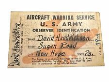 Issued WWII US Army Aircraft Warning Service Observer ID Card picture