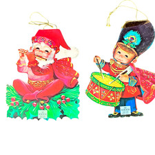 VTG 60s MCM Kids Christmas Cards Lot of 2 Toy Soldier and Elf 7 Inches Signed picture