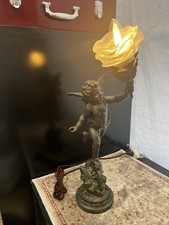 EMILE BRUCHON L’AMOUR VAINQUER ANTIQUE CHERUB LAMP picture