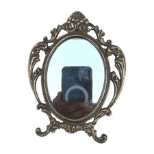 RARE VINTAGE BRASS VICTORIAN ROYAL SMALL POCKET HAND STAND HANGING MIRROR picture