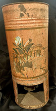 Vintage Large Red Tin Flour Sifter Canister Bin with Lid & Floral Graphic picture