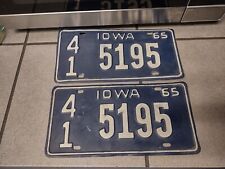 Matching Pair Of 1965 Iowa License Plates # 41-5195 picture