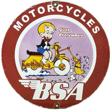 VINTAGE BSA MOTORCYCLES PORCELAIN SIGN MOTORCYCLE BIRMINGHAM SMALL ARMS HARLEY picture