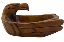 Charlie Mickey Nuu-chah-nulth Signed Carved Cedar Eagle Bowl Native Art Rare picture