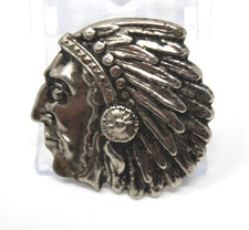 Vtg Pressed Tin Indian Chief Head Pin Brooch Made in Japan Silver Tone Souvenir picture