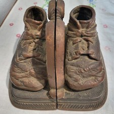 Vintage or Antique Baby Shoe Bookends Doorstop Bronze Heavy patina picture