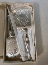 Vintage Ornate Silver-Tone Vanity Set Mirror, Brush & Comb in Original Box picture