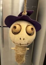 Vintage Pier 1 Imports Crazy Heads Halloween Witch Wooden Ornament Rare picture