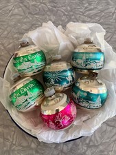 Vintage Six Shiny Brite Stenciled Glass Ornaments 1970s Poloron Plastic Caps USA picture