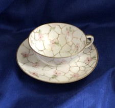 Antique CFH Charles Field Haviland Limoges Hand Painted Cup Saucer Set Florals picture