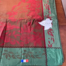 Vintage Large Red Green Brown St Roche, Made In France Tablecloth+ 8 Naps picture