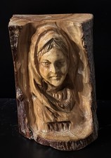 Vintage Hand-carved Wood Sculpture Of The Virgin Mary’s Face picture