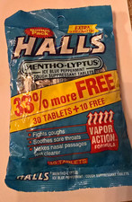 Vintage HALLS Mentho-Lyptus Extra Strength Ice Blue Peppermint 40ct 10mg Display picture