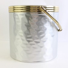 Vintage Shelton-Ware Ice Bucket Wine Cooler With Lid Silver Gold Look Plastic picture