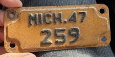1947 Michigan Motorcycle License Plate RARE 3 - Digit Original Vintage Plate picture