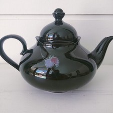 Vtg Mikasa Rondo Tango Black Floral Teapot EJ 702 EXC picture