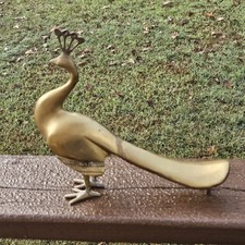 Vintage MCM Brass Peacock Large Statue  Nice Patina picture