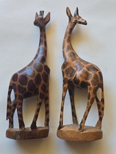 Pair Hand Carved Wooden Giraffe Figurine Art Sculpture Souvenirs ~Kenya, Africa picture