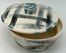 Vintage MCM California Pottery Atomic Brush Stroke Small Lidded Dish USA 1960s picture