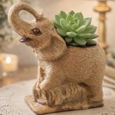 VTG Elephant Planter Royal Haeger Pottery Trunk Up Sand Glaze Animal MCM USA 7” picture