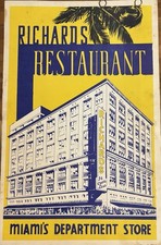 Vintage 1941 Miami Florida Richard’s Department Store Restaurant Menu picture