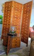 Mid Century Teak Tri-Fold Room Divider and RARE Matching Glass Top Stand MCM picture