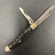 Vintage Kutmaster Utica NY 2-Blade Serpentine Jack Knife Jigged Handle 1940s-60s picture