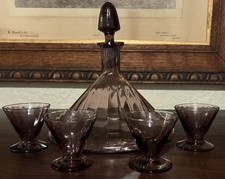 VTG Italian EMPOLI Hand Blown 4 GLASSES & Optic Twist AMETHYST GLASS DECANTER picture